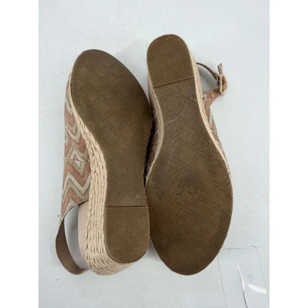 Vionic Coralina Wedge Sandals Womens 10 Blush‎ Pink Chevron Espadrille Boho Chic